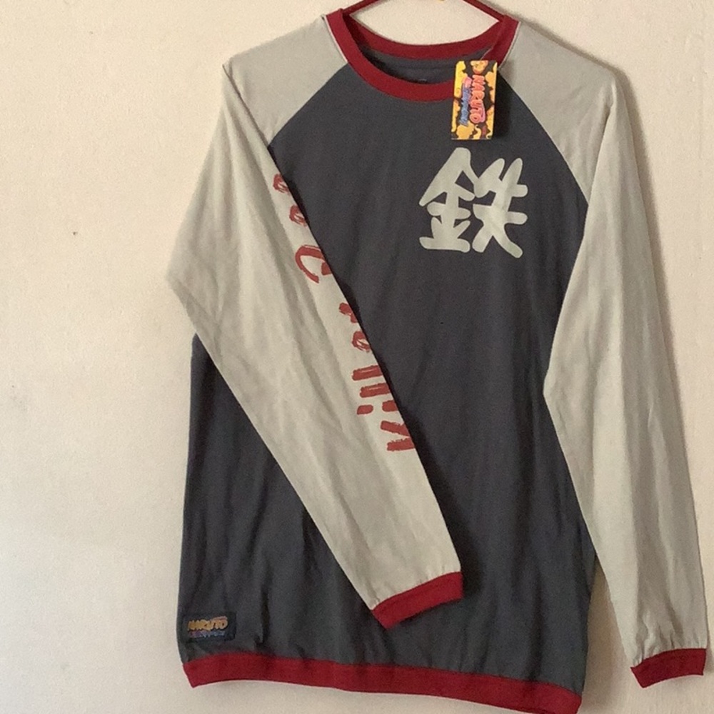 Gray and Red Long Sleeve Tee with Graphic Design